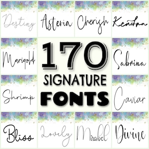 170 Signature fonts bundle, thin fonts, script font pack, cursive font set, handwritten fonts, cute fonts, Procreate font, commercial use