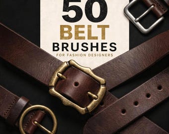 50 sellos de cinturón para Procreate, hebillas y correas para diseño de moda, pinceles para detalles de ropa