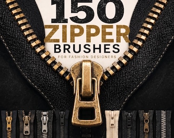 150 pinceles de cremallera para Procreate, tiradores de dientes de dos colores y sellos deslizantes para diseño de ropa de moda.