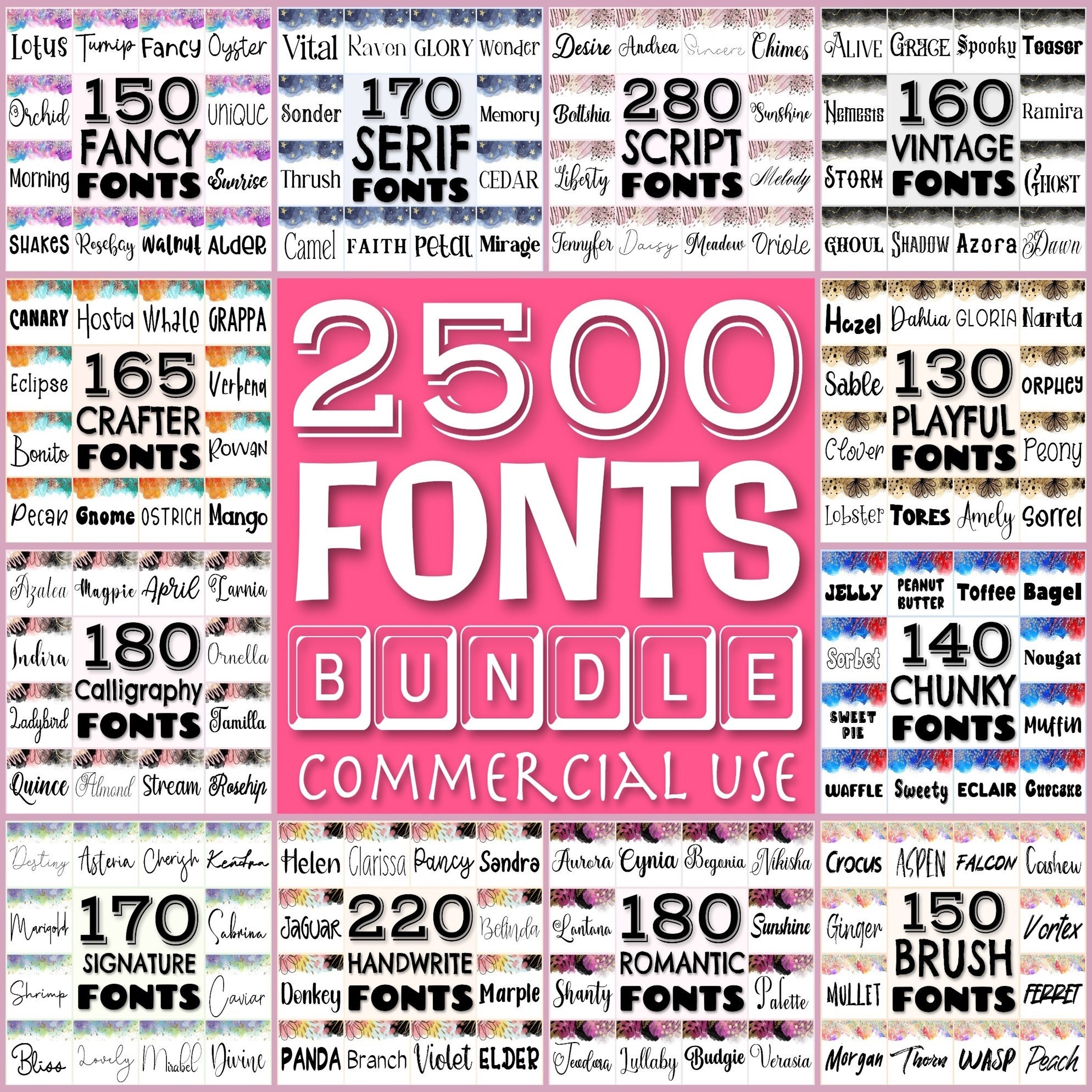 2500 Fonts Mega Bundle – Script, Serif, Sans, Handwritten & Procreate-Friendly Craft Fonts with Commercial Use