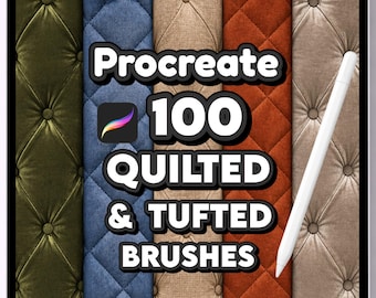 100 pinceles acolchados y con mechones para Procreate, ideales para dibujar tapicería de muebles, crear diseños de tela con efecto de relieve y diseñar ropa.
