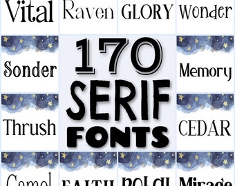 170 Serif fonts bundle, classic fonts, logo font pack, modern font set, handwritten fonts, strictly fonts, Procreate font, commercial use