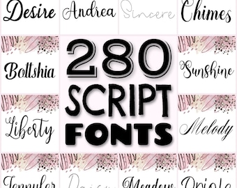 280 Script fonts bundle, Elegant wedding calligraphy with swirls, Cursive signature fonts, Commercial use