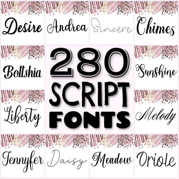 280 Script font bundle, wedding fonts set, cursive fonts, handwritten fonts, swirly fonts, Procreate font, modern cute fonts, commercial use