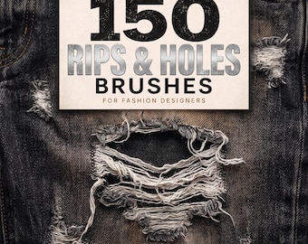 150 pinceles Rips para Procreate, sellos de textura desgastada y agujeros de mezclilla para diseño de moda