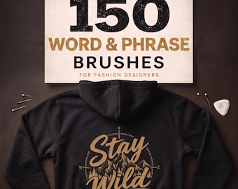 150 sellos de eslóganes para Procreate, composiciones de letras listas para usar y pinceles de frases para diseño de moda.