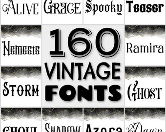 160 Vintage font bundle, retro fonts set, antique fonts, handwritten fonts, vintage typeface, Procreate font, gothic fonts, commercial use