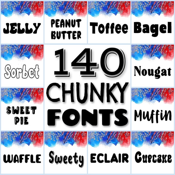 140 Chunky fonts bundle, bouncy font set, bold font pack, digital alphabet, fat thick fonts, rounded fonts, Procreate font, commercial use