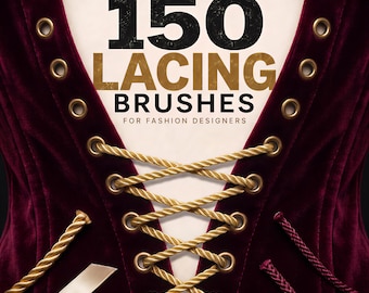 150 Strings & lacing Procreate brushes, Rope brushes, Ribbon bow stamps for Fashion design