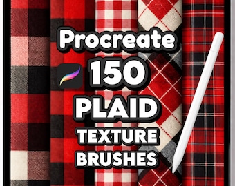 150 pinceles de Procreate con estampado a cuadros, vichy realista, estampado de cuadros búfalo, textura tartán para ilustración de moda.