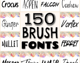 Paquete de 150 fuentes de pincel, fuentes manuscritas, paquete de caligrafía, fuentes texturizadas, uso comercial