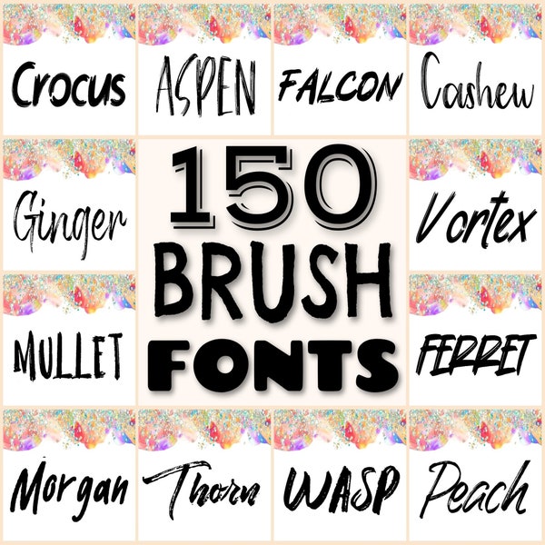 150 Brush fonts bundle, brush font pack, rough digital font, handwritten fonts, OTF TTF fonts, Procreate font, textured fonts commercial use