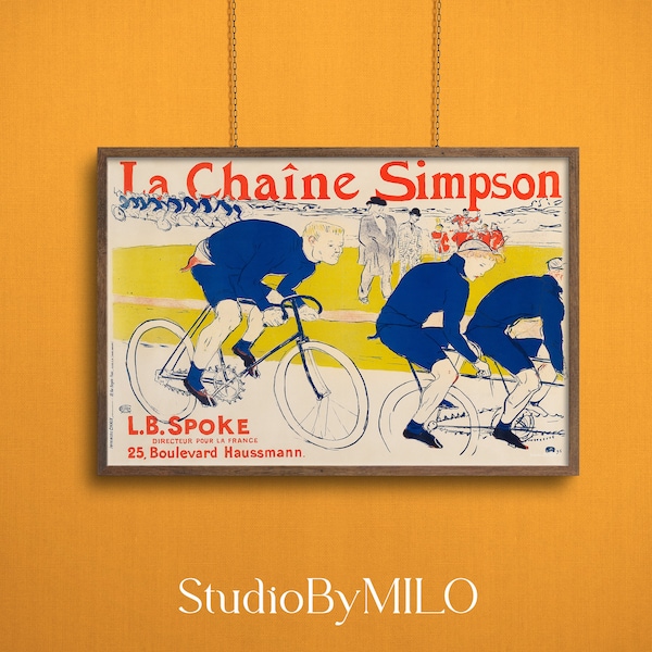 Vintage Cycling Print, Printable Art Prints, Henri de Toulouse, The Simpson Chain, Vintage Wall Decor, Tour de France, Wall Art Print, Decoración