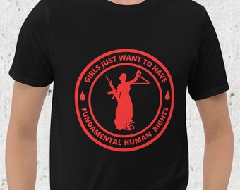 Lady Justice With Assault Rifle  And Coat Hanger - Girls Just Want To Have Fundamental Human Rights Short-Sleeve Unisex T-Shirt