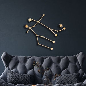 Gemini wall decor from wood, Hanging Sign, Wooden Art, Sun, Moon and Stars, Zodiac Sign, Celestial Astronomy, Constellation Wall Art