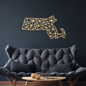 Massachusetts kaart wand decor van hout, opknoping teken, houten muur kunst, staat geometrische kaart, geometrie ontwerp geschenk, figuur decor, Boston