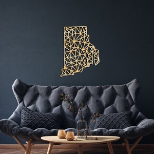Rhode Island kaart wand decor van hout, opknoping teken, houten muur kunst, staat geometrische kaart, geometrie ontwerp cadeau, figuur decor, Providence