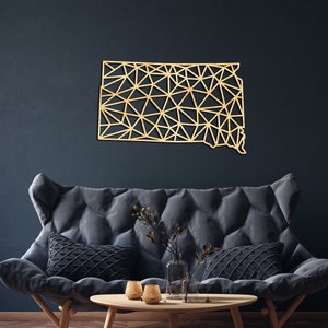 Décoration murale de carte du Dakota du Sud en bois, signe suspendu, art mural en bois, carte géométrique d'état, cadeau de conception de géométrie, décor de figure, Pierre