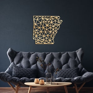 Décoration murale de carte de l'Arkansas en bois, signe suspendu, art mural en bois, carte géométrique d'état, cadeau de conception de géométrie, décor de figure, petit rocher