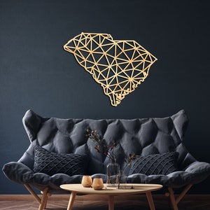 South Carolina kaart wand decor van hout, opknoping teken, houten muur kunst, staat geometrische kaart, geometrie ontwerp cadeau, figuur decor, Columbia
