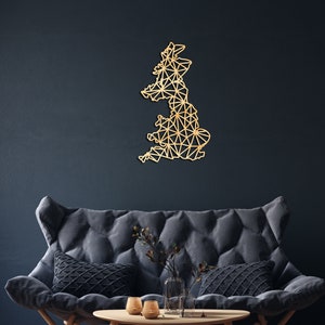 Décoration murale de carte de Grande-Bretagne en bois, signe suspendu, art mural en bois, carte géométrique de pays, cadeau de conception de géométrie, décor de figure, Londres