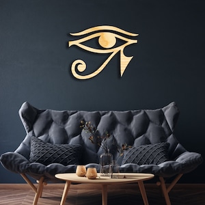 Oog van Horus wanddecoratie van hout, Hangend Teken, Houten Kunst, Wedjat, Oog van Ra, Het Zien van Ra, Ankh, Egypte Kunst, Anciet Egyptisch Symbool, Wadjet