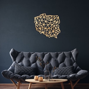 Decoración de pared de mapa de Polonia de madera, cartel colgante, arte de pared de madera, mapa geométrico del país, regalo de diseño de geometría, decoración de figuras, Varsovia