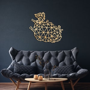 Island Karte Wanddekor aus Holz, Hängendes Schild, Holz Wandkunst, Land Geometrische Karte, Geometrie Design Geschenk, Figur Dekor, Reykjavik