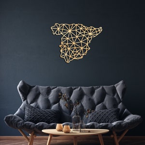 Décoration murale carte Espagne en bois, signe suspendu, art mural en bois, carte géométrique de pays, cadeau de conception de géométrie, décor de figure, Madrid