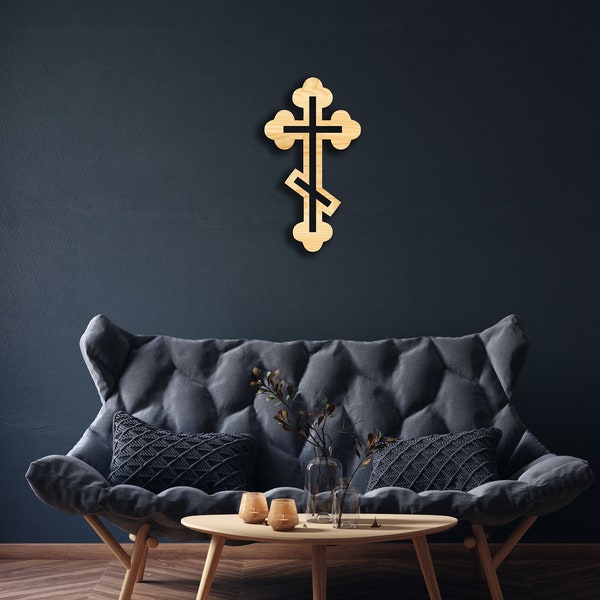 Orthodoxes Kreuz Wanddekoration aus Holz, Hängeschild, Holzwandkunst, Geschenk glaube, katholisches Kreuz, Lateinisches Kreuz, Religiöses Symbol Katholizismus