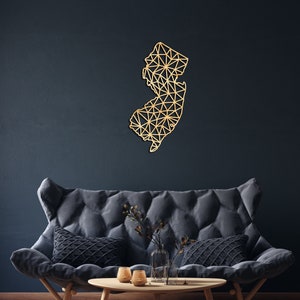 New Jersey kaart wand decor van hout, opknoping teken, houten muur kunst, land geometrische kaart, geometrie ontwerp cadeau, figuur decor, Trenton