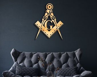 Masonic Square and Compasses wall decor from wood, Hanging Sign, Wooden Art, Freemason Compass, Symbol of judgment and ability to recognize