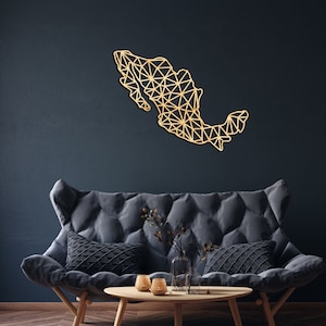 Décoration murale de carte du Mexique en bois, signe suspendu, art mural en bois, carte géométrique de pays, cadeau de conception de géométrie, décor de figure