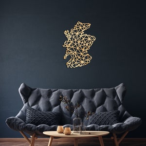 Décoration murale carte Écosse en bois, signe suspendu, art mural en bois, carte géométrique de pays, cadeau de conception de géométrie, décor de figure