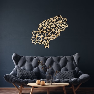 Décoration murale de carte d'Ibiza en bois, signe suspendu, art mural en bois, carte géométrique de pays, cadeau de conception de géométrie, décor de figure, îles Baléares