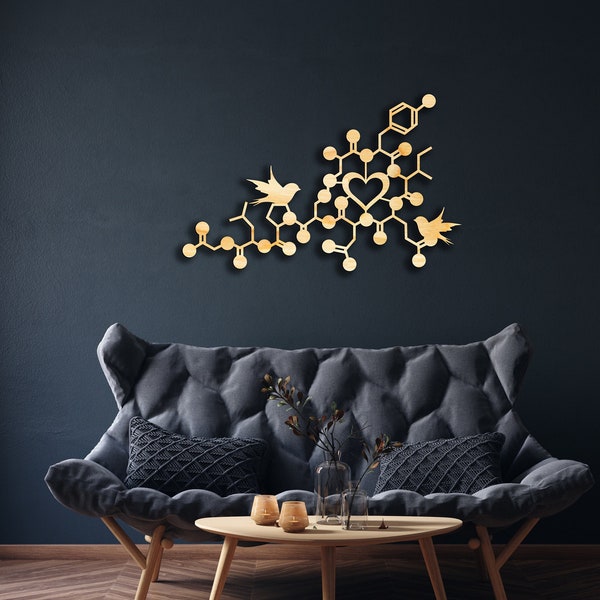 Oxytocine Heart molecule wall decor from wood, Hanging Sigt, Science, Chemistry, Chemical Reaction, Formula, Hormone Love and Affection