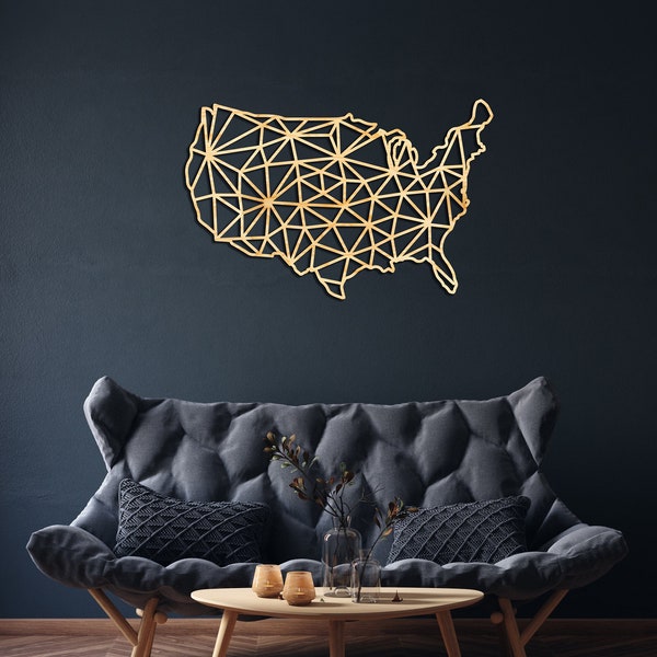 USA map wall decor from wood, Hanging Sign, Wooden Wall Art, Country Geometric Map, Geometry design gift, Figure Decor, America