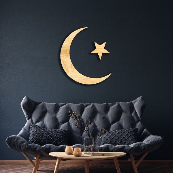 Star and Crescent wall decor from wood, Hanging Sign, Wooden Wall Art, Astrological Sign, Turkey, Muslim Moon, Islam, East, Prophet Muhammad