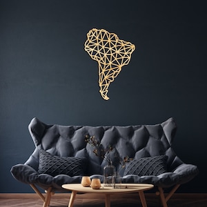 Südamerika Karte Wanddekor aus Holz, Hängeschild, Holz Wandkunst, Land Geometrische Karte, Geometrie Design Geschenk, Figur Dekor