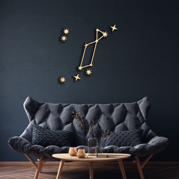 Lyra The Lier wand decor van hout, Hangend Teken, Sterrenbeeld, Astrologie, Astronomie, Sterren, Hemel, Hemel, Melkweg, Nevel Hout Wall Art