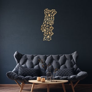 Décoration murale de carte du Portugal en bois, signe suspendu, art mural en bois, carte géométrique de pays, cadeau de conception de géométrie, décor de figure, Lisbonne