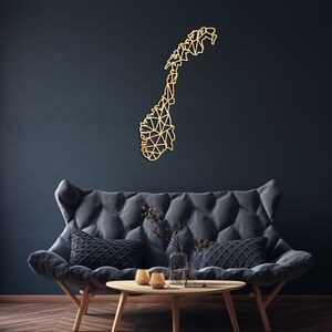 Norwegen Karte Wanddekor aus Holz, Hängeschild, Holz Wandkunst, Land Geometrische Karte, Geometrie Design Geschenk, Figur Dekor, Oslo