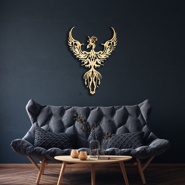 Decoración de pared Phoenix de madera, Letrero colgante, Arte de pared de madera, Fénix, Pájaro legendario, Símbolo inmortal, Wicca, Silueta de pájaro, Fénix de fuego