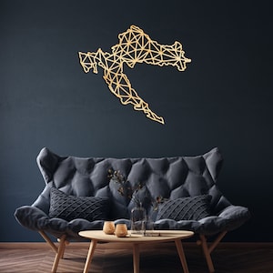 Décoration murale de carte de Croatie en bois, signe suspendu, art mural en bois, carte géométrique de pays, cadeau de conception de géométrie, décor de figure, Zagreb