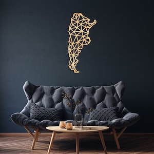 Décoration murale de carte Argentine en bois, signe suspendu, art mural en bois, carte géométrique de pays, cadeau de conception de géométrie, décor de figure, Buenos Aires