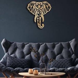 Elephant Geometric wall decor from wood, Hanging Sign, Wooden Art, Wild Life, Nature Artwork, Gift for Hunter, Head of Elephant, Polygonal