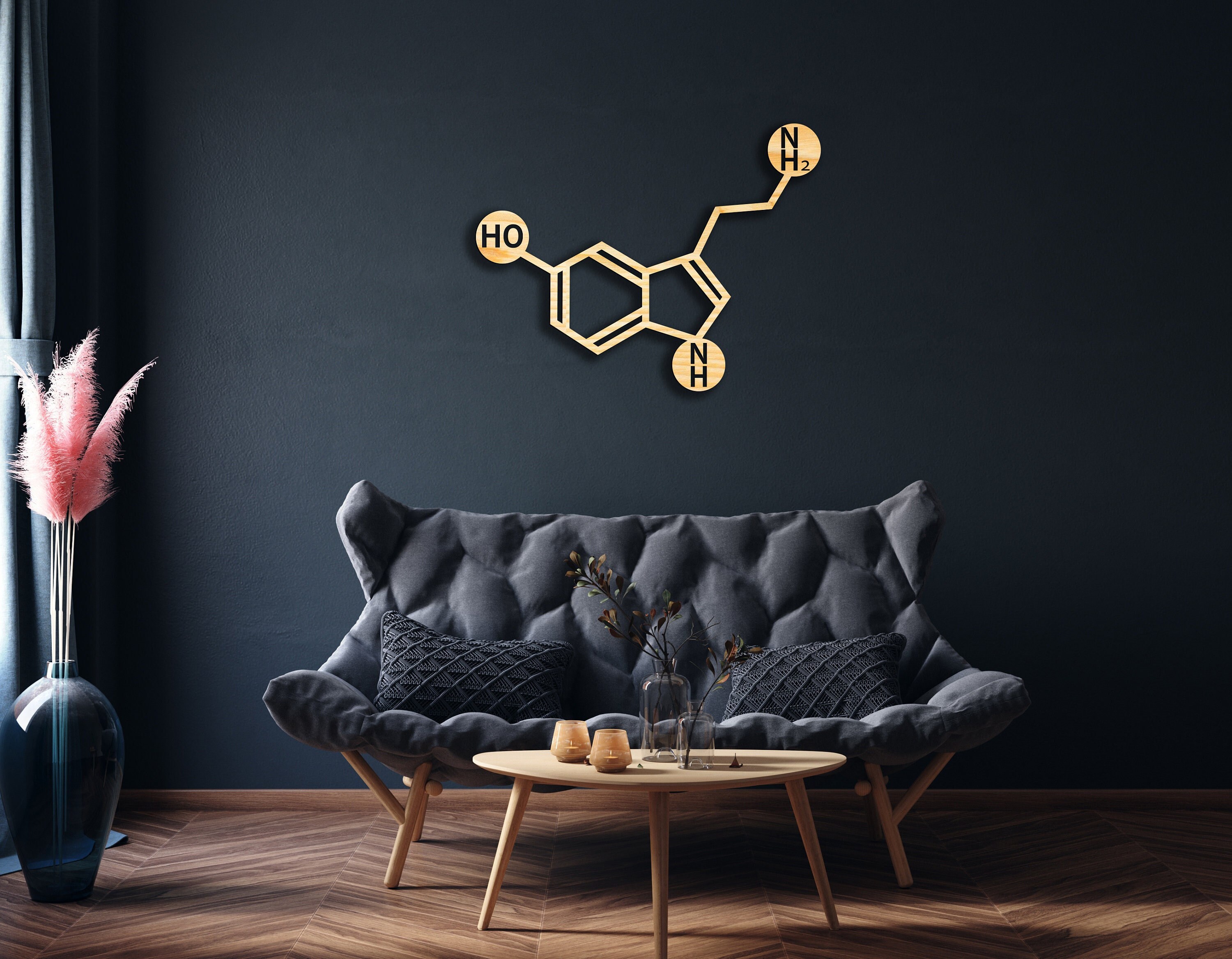 Serotonin molecule wall decor from wood, Hanging Sign, Wooden Art, Science, Chemistry, Chemical Reaction, Formula, Hormone Happiness