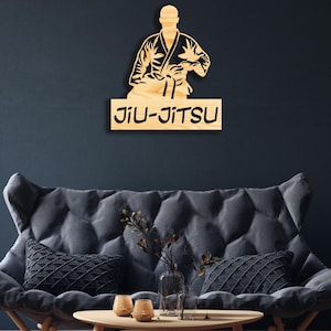 Jiu-jitsu wanddecoratie van hout, hangend bord, houten muurkunst, jujutsu, vechtsporten, Japans, ninja, samoerai, karate, hand-tot-handgevechten