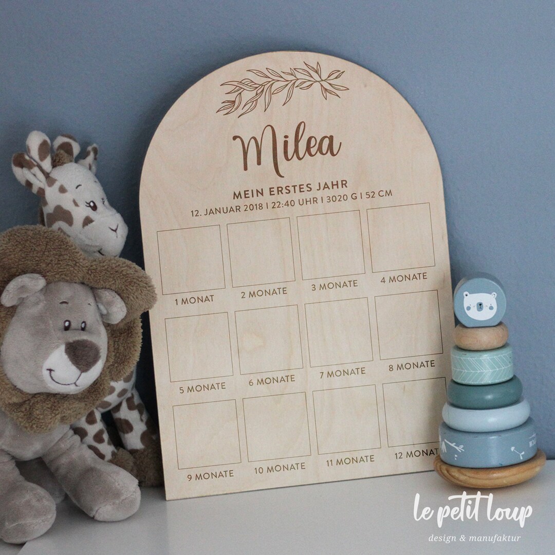 Baby Fotorahmen Set - Meilensteintafel Aus Holz Für Das Erste Jahr