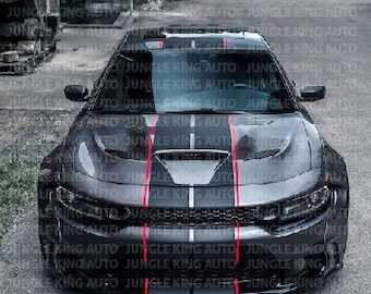 Dodge Challenger Racing Stripes Dual 10” For 2015+ Dodge Challenger With R/T Scatpack, Hellcat Large Stickers / Large Decal (Large Decals)